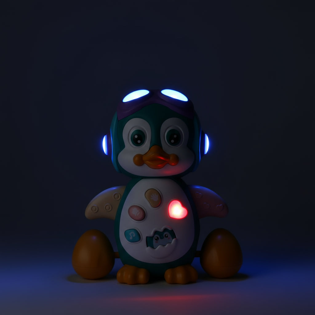 Pingouin interactif lumineux pour bébé, jouet d’éveil sensoriel avec effets lumineux favorisant la motricité et l’apprentissage
