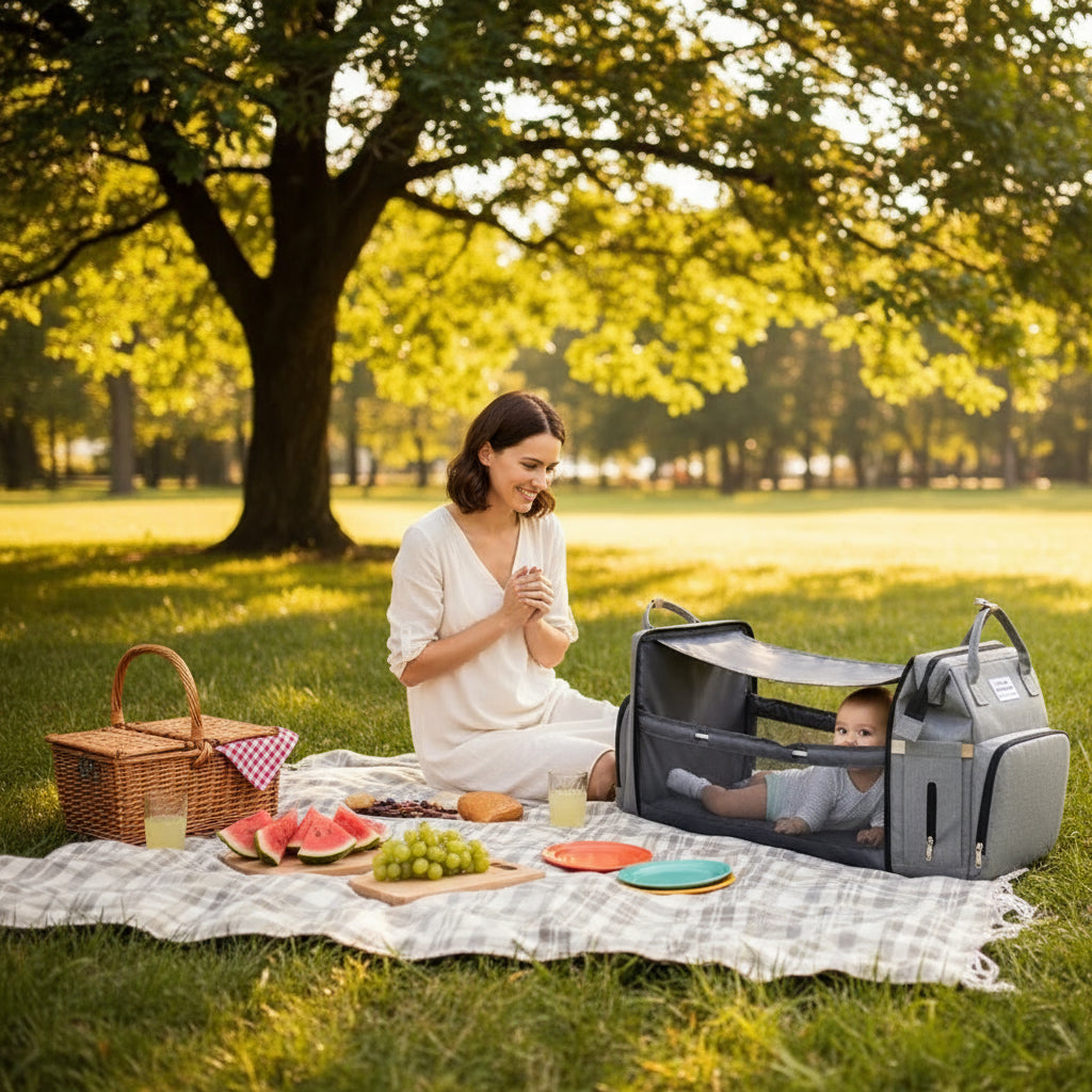 Lit Bébé Portable 3-en-1 avec Table à Langer et Sac à Couches